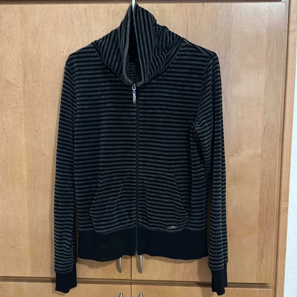 Black and gray striped zip up